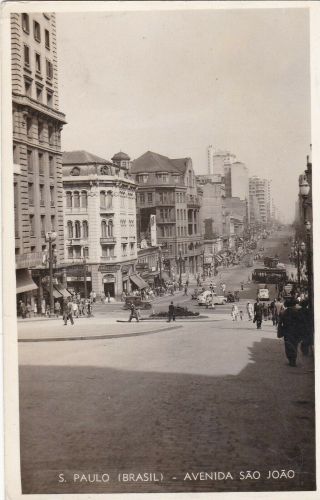 Brazil 1946 Postcard S.  Paulo Avenida Sao Joao Stamped To Italy