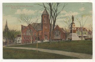Methodist Church,  Soldiers Monument Derby Ct Vintage Connecticut Postcard