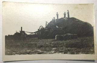 Vintage Postcard Rppc Real Photo Farmers With Threshing Machine Unposted