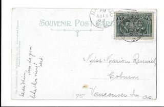 Canada Bc - 1908 Vic & Wel Rpo Cancel On 1c Tercentenary Victoria Bc Postcard