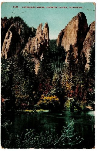 1434 Cathedral Spires Yosemite Valley California Vintage Postcard Oakland 1909