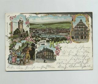 1899 Gruss Aus Hamelin Germany Pied Piper Foreign Postcard Stamp Cancels Wz5503