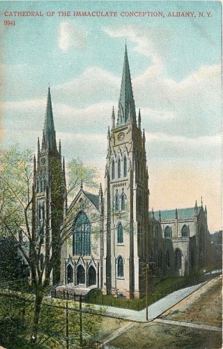 Albany York Cathedral Of Immaculate Conception Corner View Arched Window 