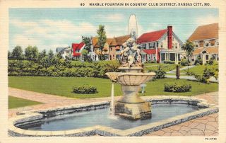 Kansas City,  Mo Missouri Marble Fountain Homes Country Club District Postcard