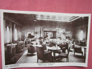 " Empress Of Australia " First.  Class Lounge Vintage B&w R.  P.  Postcard