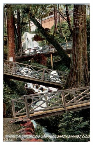 Early 1900s Bridges,  Zig Zag Trail,  Shasta Springs,  Ca Postcard 5n (3) 20
