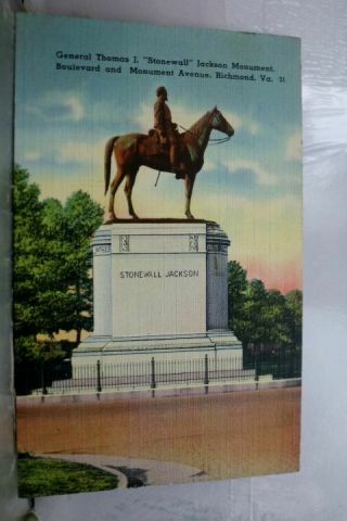 Virginia Va Richmond General Thomas J Stonewall Jackson Monument Postcard Old Pc
