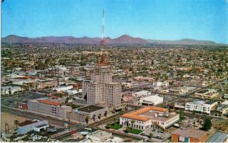 Aerial View Downtown View Westward Ho Phoenix Arizona Vintage Roadside Postcard