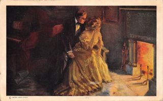 Alfred James Dewey Victorian Parlor Elegant Couple Stares At Fireplace Light Pc