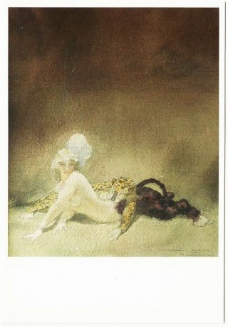 The Sphinx By Norman Lindsay Nude And Leopard Art Postcard