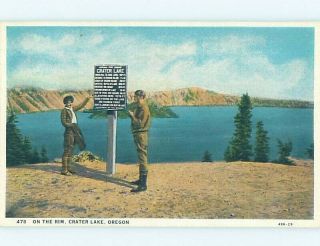 W - Border Vintage Sign By Lake Rim Crater Lake Park - Near Medford Or F3636