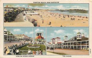 Hampton Beach,  Hampshire Nh Multi View Casino 1934 Linen Postcard