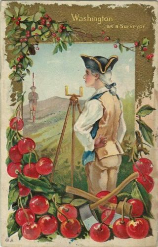 Old Patriotic Postcard - George Washington As A Surveyor