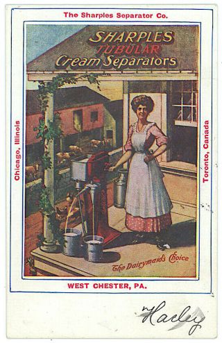 1907 Color Advertising Postcard Sharples Cream Separators West Chester Pa
