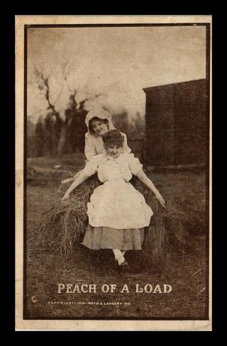 Dr Jim Stamps Us Girls Playing On Hay Peach Of A Load Topical Postcard