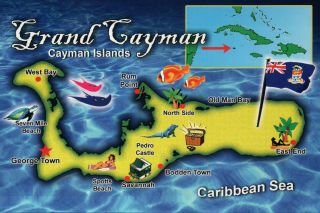 Grand Cayman,  Cayman Islands,  Caribbean Sea,  George Town,  Flag Etc.  Map Postcard