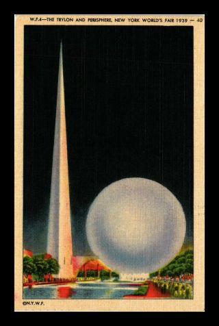 Us Linen Postcard Trylon & Perisphere York Worlds Fair 1939