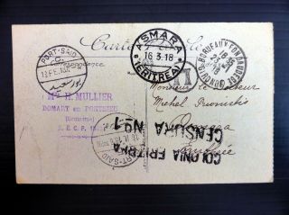 France Postcard 1918 Egypt Censor From Bordeaux Via Port Said Waf Bp832