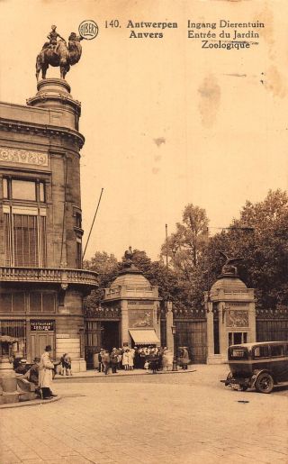 Belgium Anvers Entrance To Zoological Garden Statue Monument Postcard