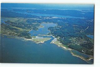 Cape Cod Ma Vintage Postcard Aerial View Of Eastham And Orleans Rock Harbor