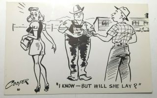 Vintage Postcard Comic,  Chicken,  Artist Signed Cooper,  Farmers & Chicken,  50