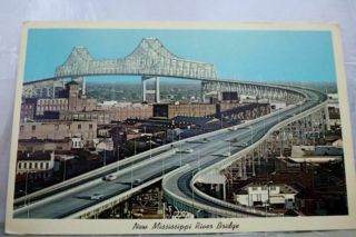 Louisiana La Mississippi River Bridge Orleans Postcard Old Vintage Card View