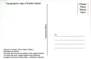 Topographic Map of Easter Island,  Rapa Nui,  Chile,  Moai Statues etc.  - - Postcard 2