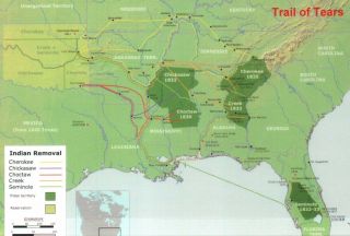 The Trail Of Tears Map Native American Indian Relocation Cherokee Etc - Postcard