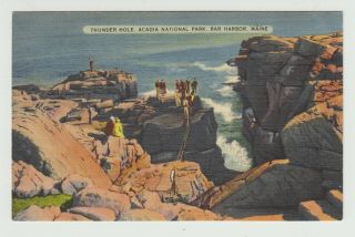 Thunder Hole,  Acadia National Park,  Bar Harbor,  Me,  Linen Postcard