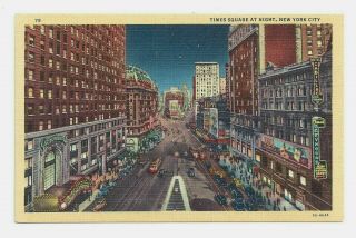 York City Ny - Times Square At Night Ca.  1935 Nyc Postcard