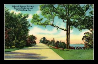 Dr Jim Stamps Us Colonial National Parkway Virginia Linen Colortone Postcard