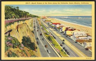 Santa Monica Ca Beach Homes Of The Stars On The Palisades Linen Postcard 1940s