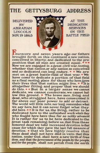 The Gettysburg Address By President Abraham Lincoln,  Civil War - Modern Postcard