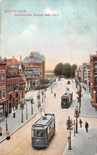 Netherlands Rotterdam,  Benthuizerstraat,  Bergweg Begin Lijn 3 Tramway Trams 1910