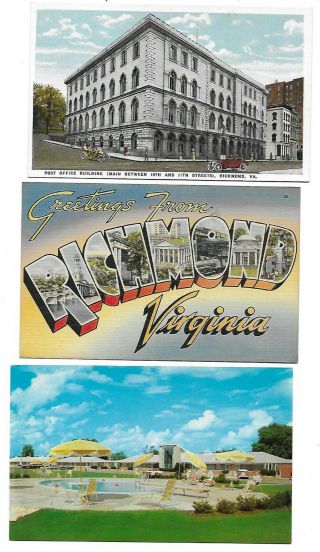 Richmond,  Va - 3 Cards - Post Office - Greetings From - Motel