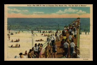 Us Linen Postcard 1000ft Pier Panama City Beach Florida " On The Gulf Of Mexico "