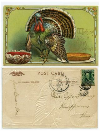 Wishing You A Happy Thanksgiving - Turkey - Pumpkin Pie - Punch - 1907