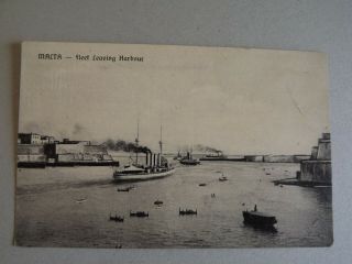 1900s Vintage Postcard Depicting The Fleet Leaving Malta Harbour