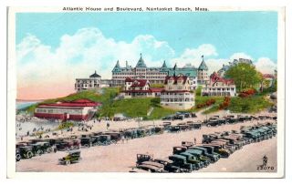 Atlantic House And Boulevard,  Nantasket Beach,  Ma Postcard 262