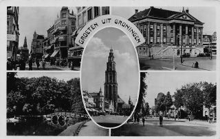 Netherlands Groeten Uit Groningen Park Cyclist Bridge Church Tower Postcard