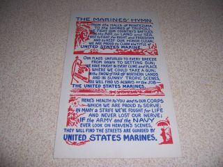 1940s The United States " Marines Hymn " Vintage Postcard