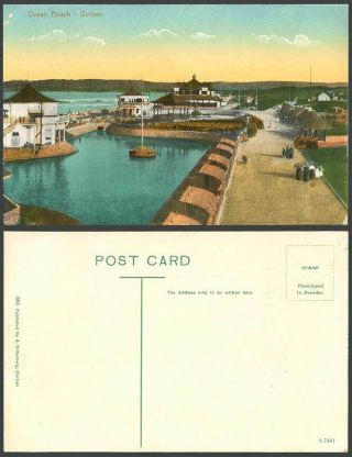 South Africa Old Postcard Durban Ocean Beach Shelters Street Scene A.  Rittenberg