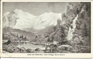 Lake And Waterfall,  Tyrol Village,  Earls Court Exhibition B&w Postcard Z9608