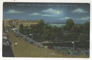 Confederate Park At Night,  Post Office,  Memphis Tn,  Vintage Tennessee Postcard