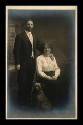 Dr Jim Stamps Us Couple With Dog Real Photo Rppc Topical Postcard