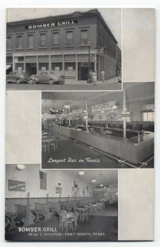 Tx The Bomber Grill Multi View Fort Worth Texas C1950s Tarrant County Postcard