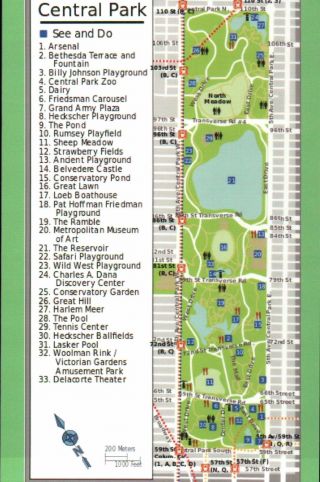 Map Of Central Park,  Manhattan York City,  Zoo The Pool Carousel Etc Postcard