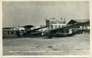 Lyon Bron Airport - Glider & Fokker F.  Viia - Old Real Photo Postcard View