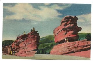 Old Postcard,  Balanced Rock And Steamboat Rocks,  Pikes Peak Colorado