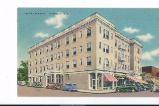 Vintage Postcard Linen The Proctor Hotel Greenville N C Old Cars